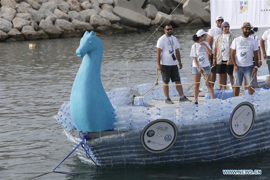 LEBANON-BEIRUT-PLASTIC BOTTLES BOAT