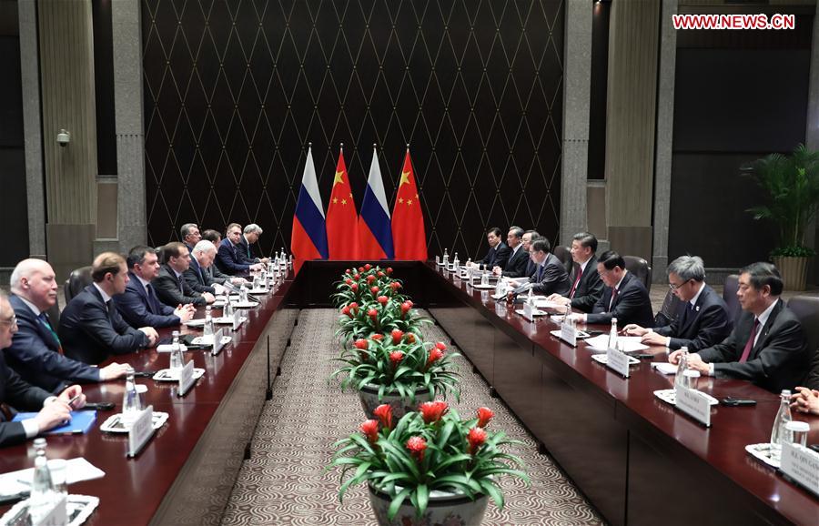 (IMPORT EXPO)CHINA-SHANGHAI-XI JINPING-RUSSIAN PM-MEETING (CN) 