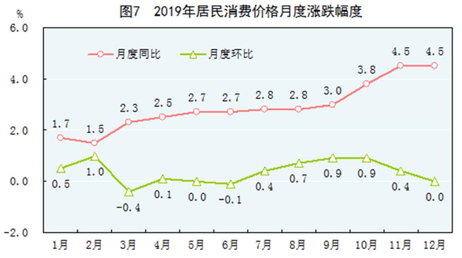 （图表）［2019年统计公报］图7 2019年居民消费价格月度涨跌幅度